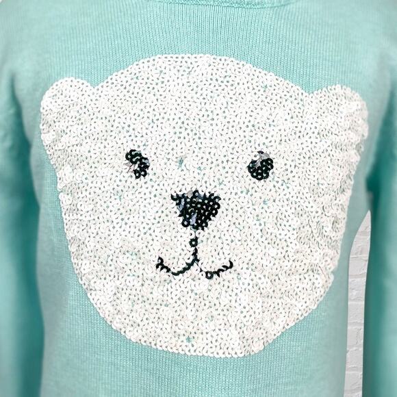 Kids Polar Bear Sequin Holiday Sweater Teal Size L 10-12 Winter NWOT - Picture 4 of 9